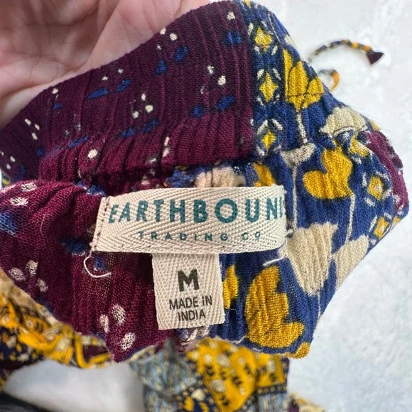 Earthbound Trading Co Jumpsuit Women Size M Multicolor Patchwork Halter Wide Leg - Picture 8 of 12